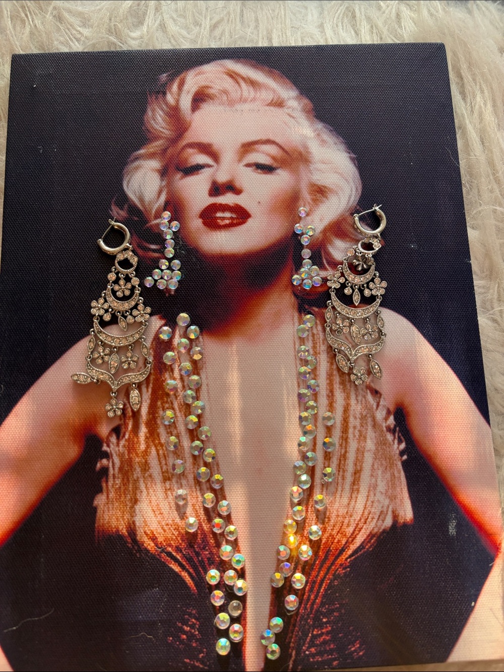 Monet Silver Tone Chandbali Drop Earrings with Aurora Rhinestones